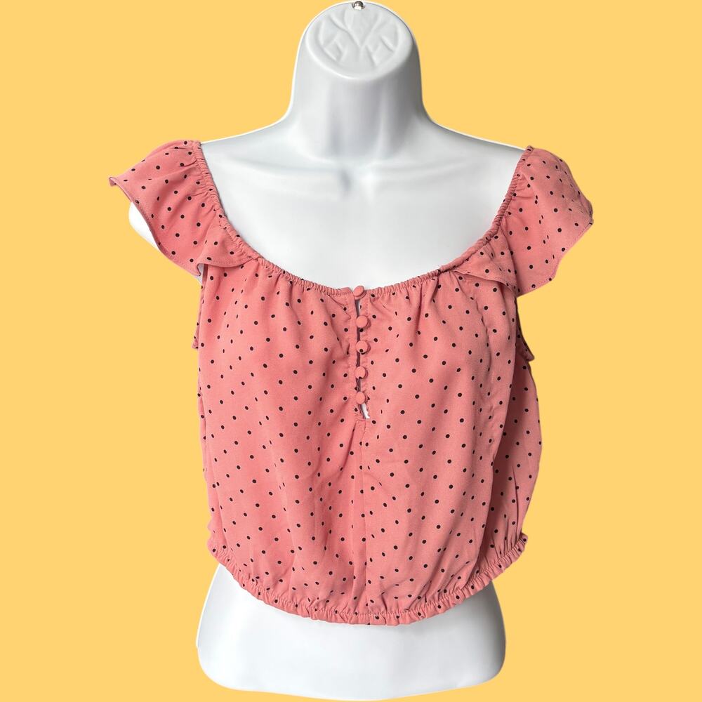 Love Tree S Coquette Off Shoulder Ruffle Crop Top Pink Polka Dot